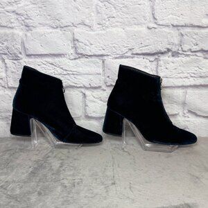 Zara Trafaluc Dark Teal Velvet Ankle Boots